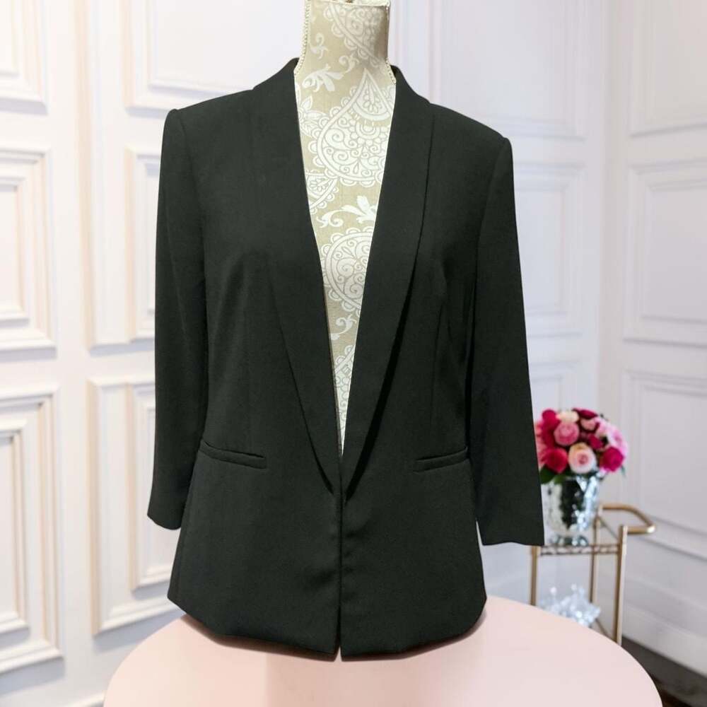 H&M Black Open Front Shawl Collar 3/4 Sleeve Blazer Size M